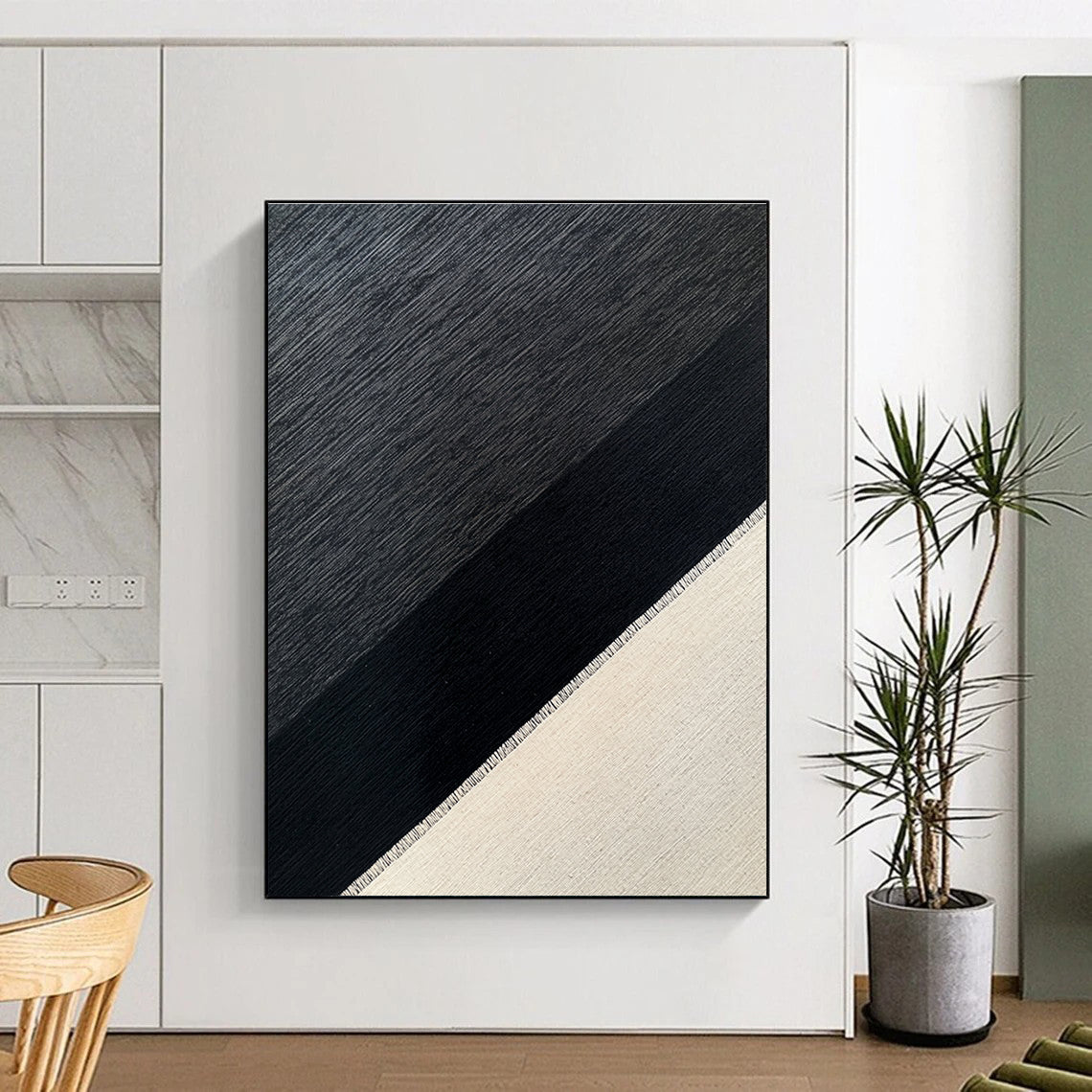 Black - Gray Textured Weave Abstract Painting with Industrial Chic WINK215