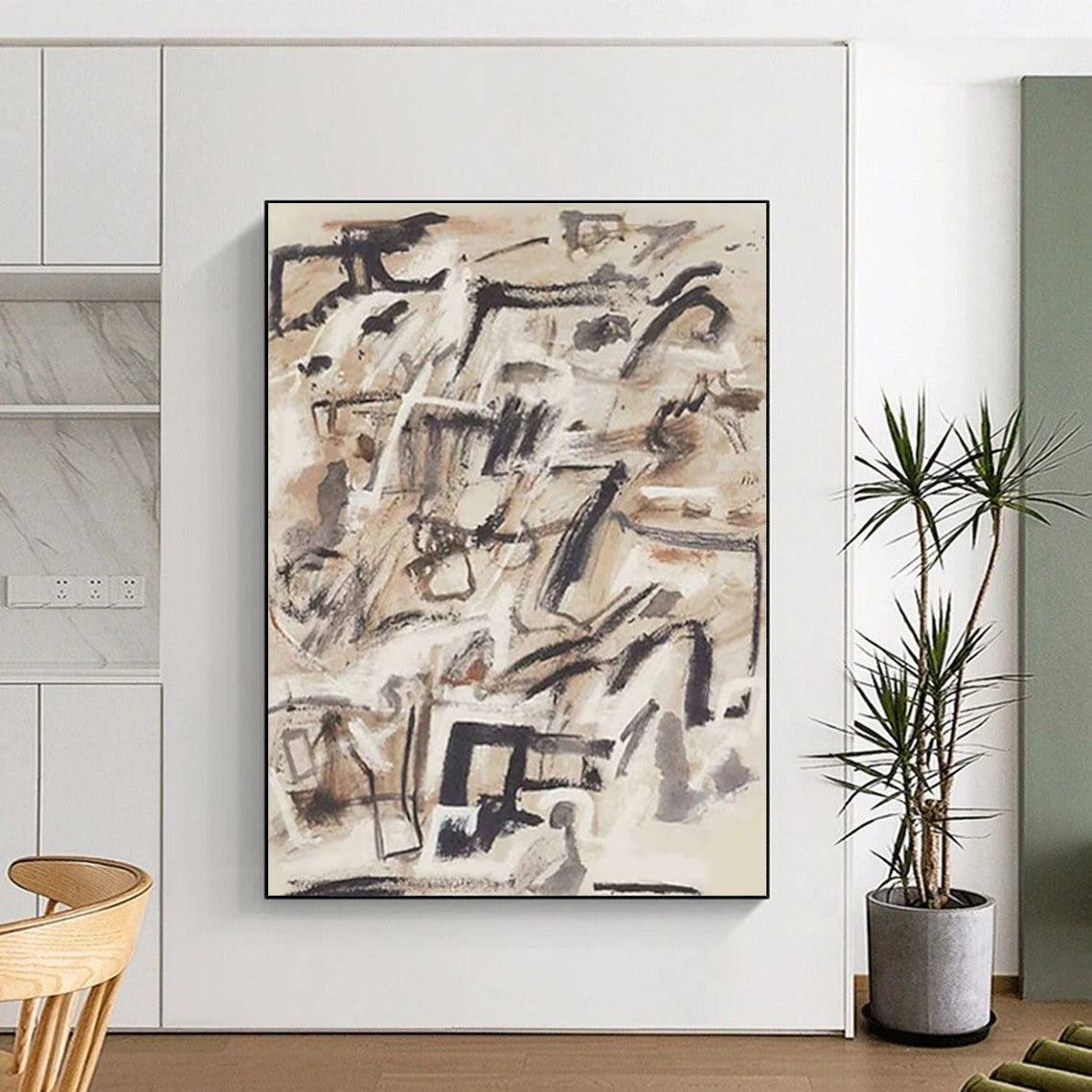 Earth - Toned Abstract Composition Painting for Bohemian - Style Living Rooms HENG143