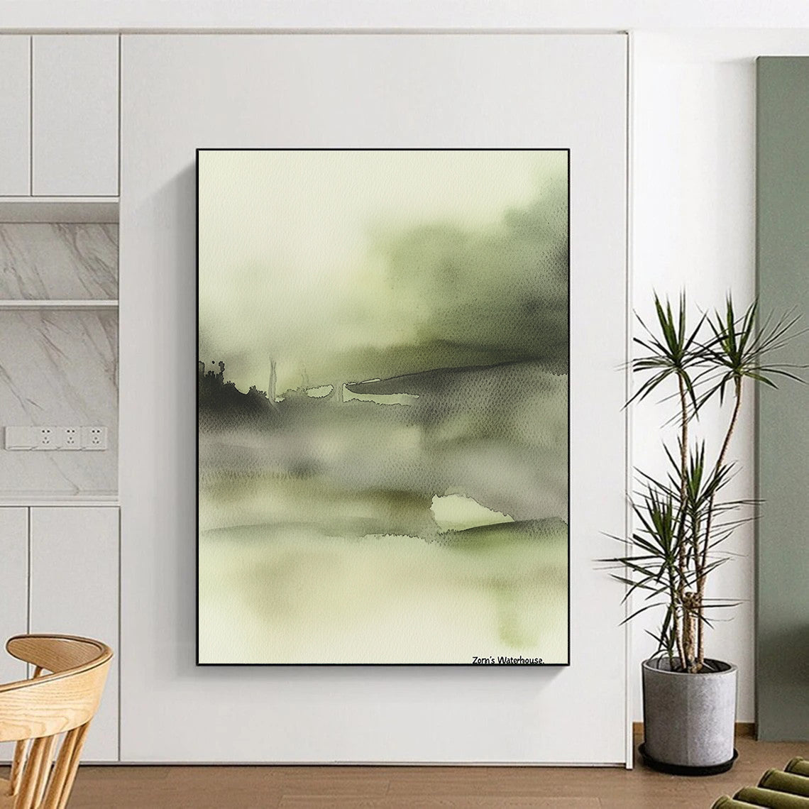 Misty Green Watercolor - Serene Landscape Abstract Art GAB0508