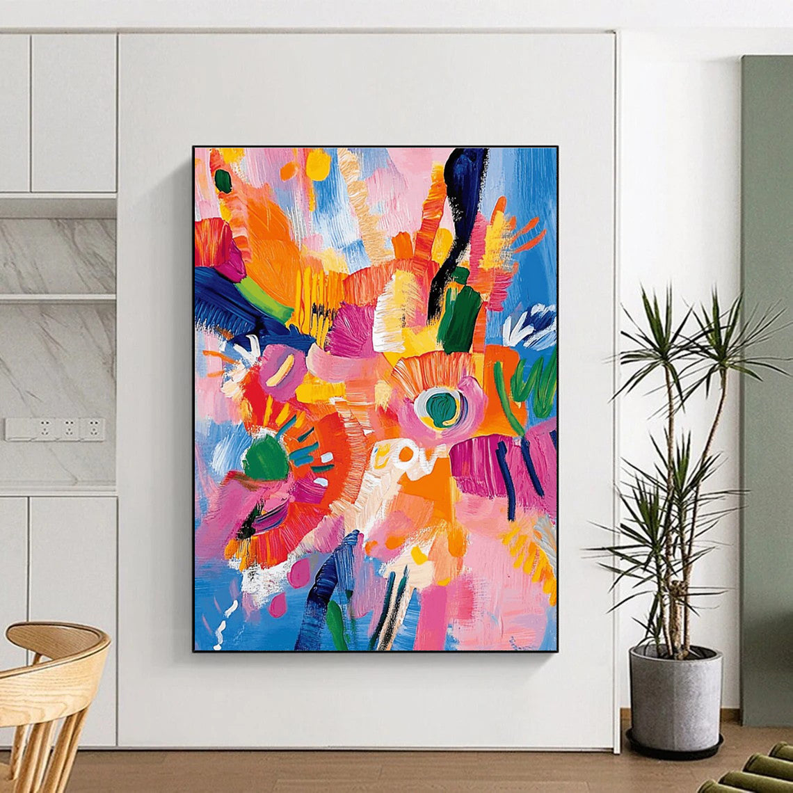 Energetic Bold Floral Abstract Painting for Cheerful Spaces HENG287