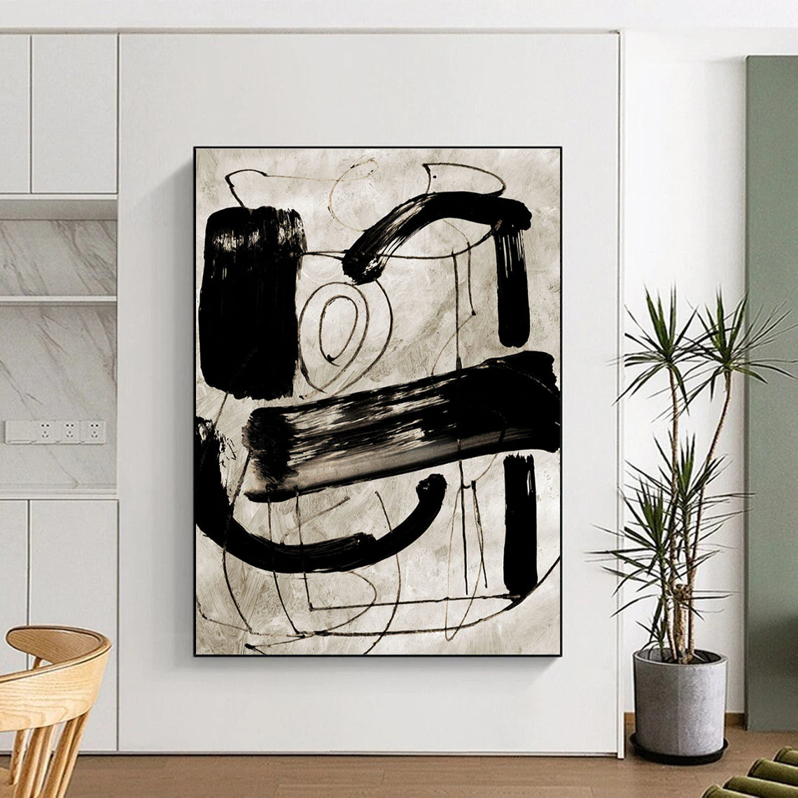 Expressive Black - White Abstract Painting for Edgy Urban Studios HENG169