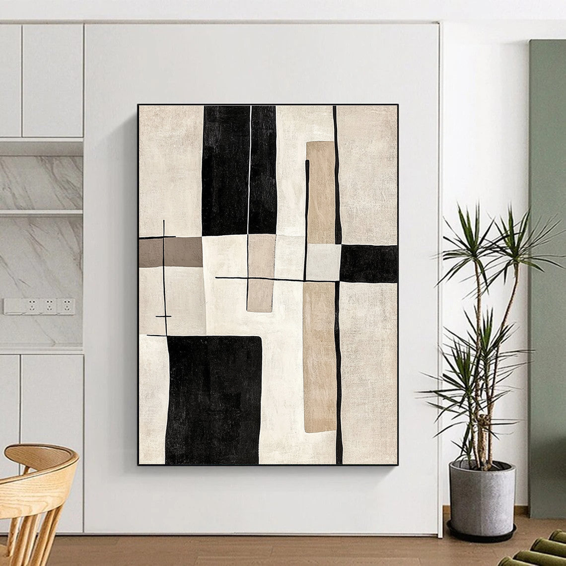 Neutral Geometric Abstract Calm Abstract Painting for Minimalist Bedrooms GAB1406