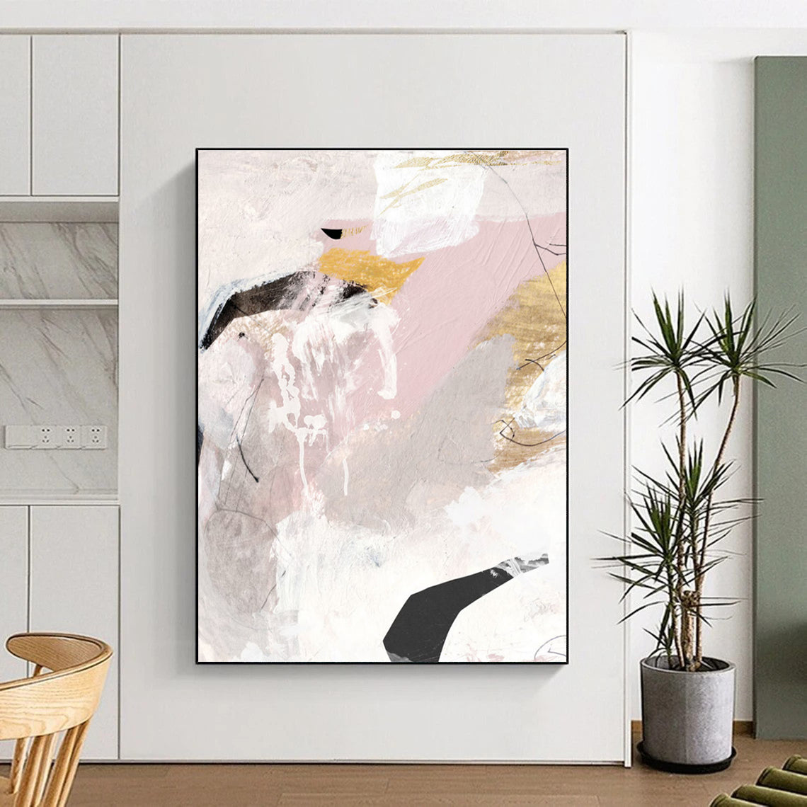 Pink - Gold Abstract Composition Painting for Feminine - Styled Boutiques HENG211