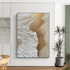 Gold and White Textured Waves Abstract Painting with Luxurious Vibes GAB0069