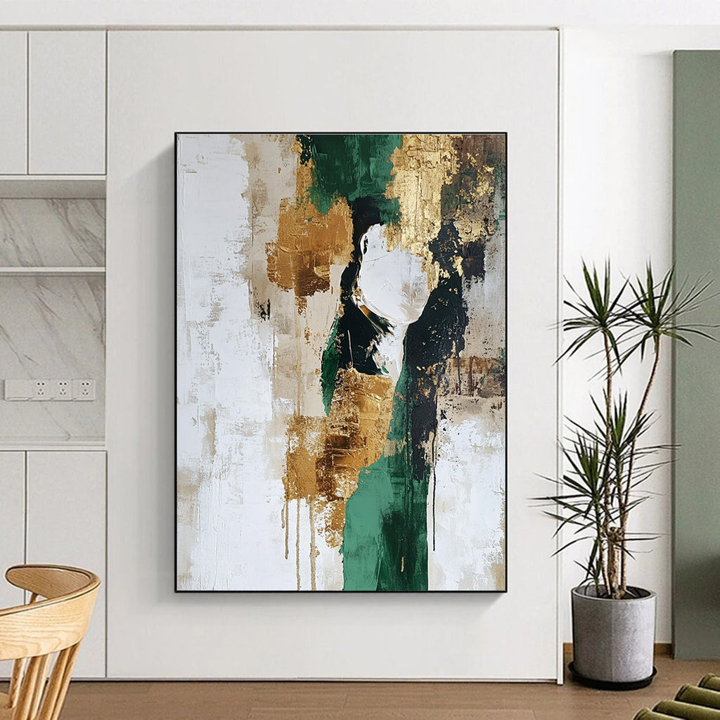 Green - Gold - Beige Abstract Painting with Earthy Opulence WINK539