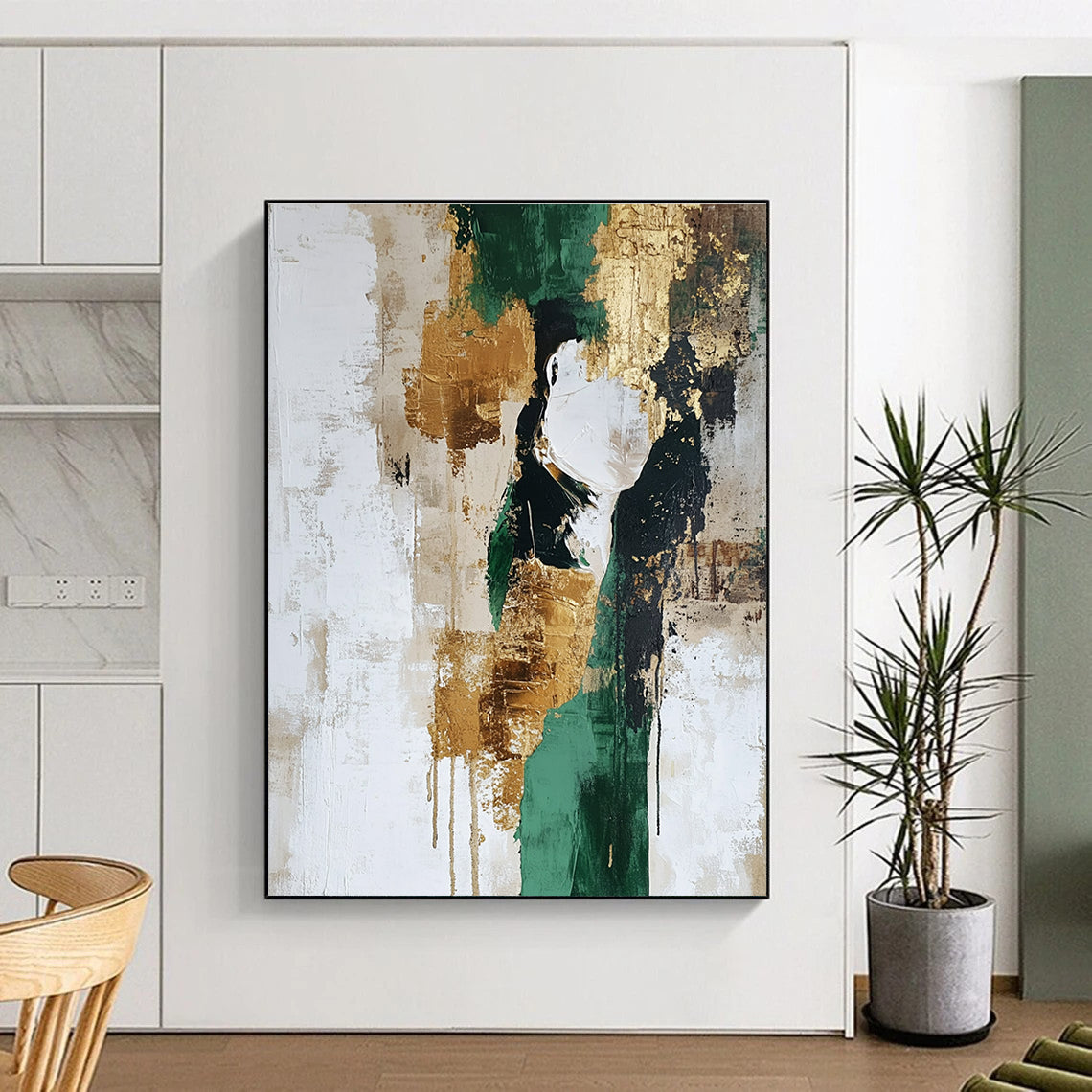 Green - Gold - Beige Abstract Painting with Earthy Opulence WINK539
