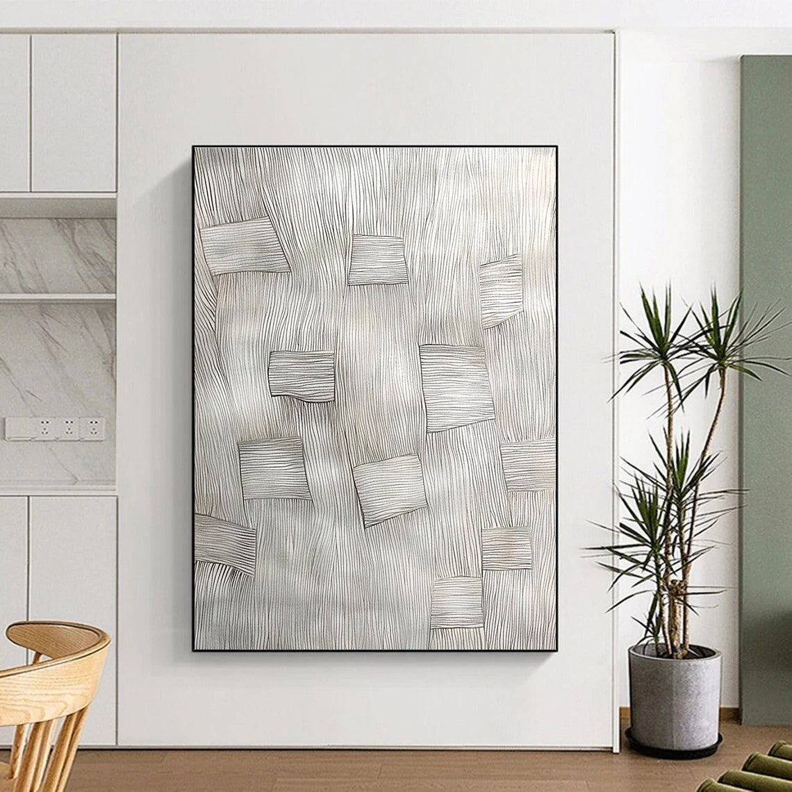 Black - White Line Abstract Painting with Geometric Patterns WINK868