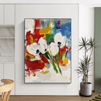 White Blooms on Color Abstract Painting for Modern Bridal Suites GAB0763