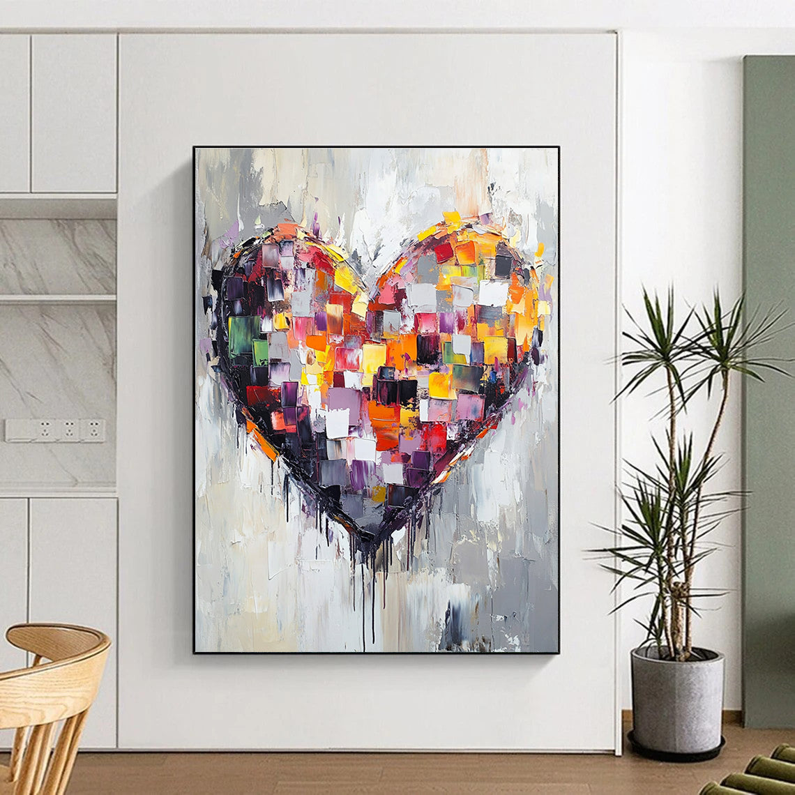 Colorful Patchwork Heart Abstract Painting for Romantic - Themed Cafes GAB1041