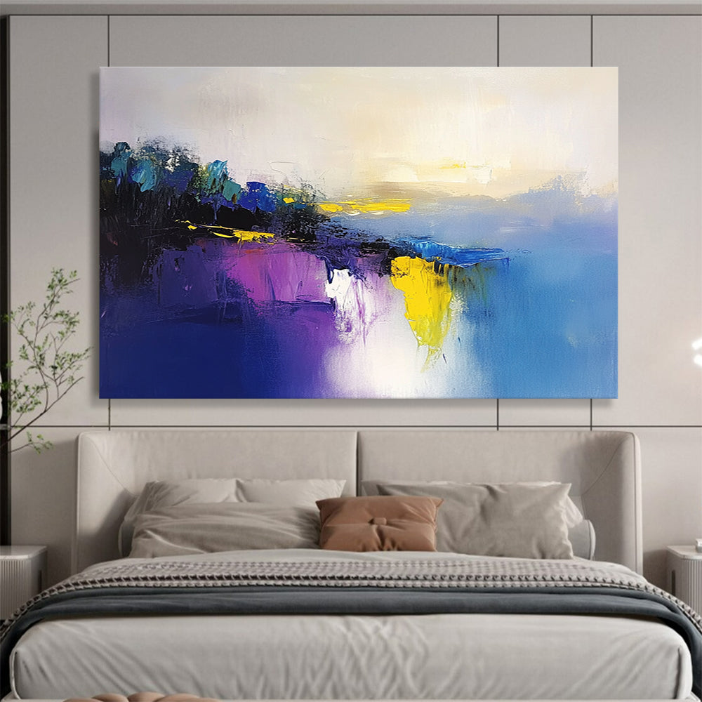 Colorful Lake Reflection Abstract Painting with Vibrant, Harmonious Reflections ABS475