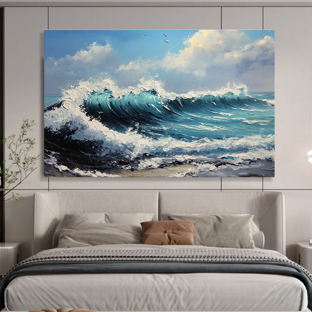 Crashing Waves and Birds Abstract Painting with Ocean Energy ABS599