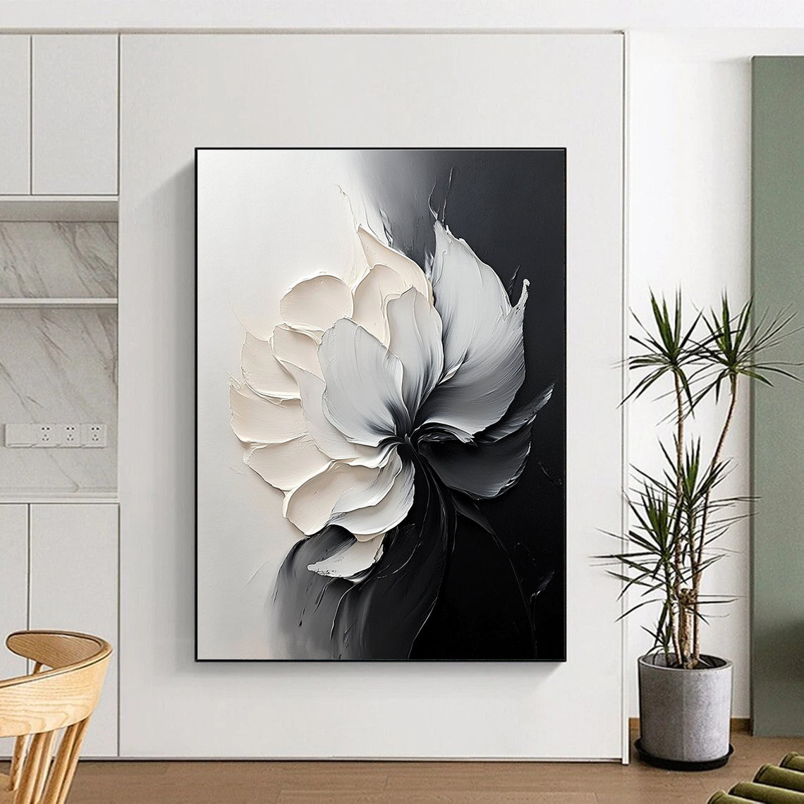 Black and White Flower Abstract Painting for Monochrome - Themed Studies GAB0999