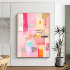 Pink Abstract Collage Painting for Feminine - Themed Boutiques GAB1348