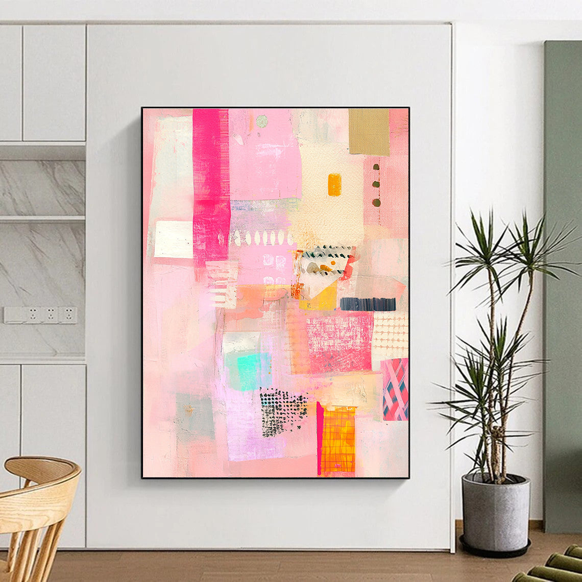 Pink Abstract Collage Painting for Feminine - Themed Boutiques GAB1348