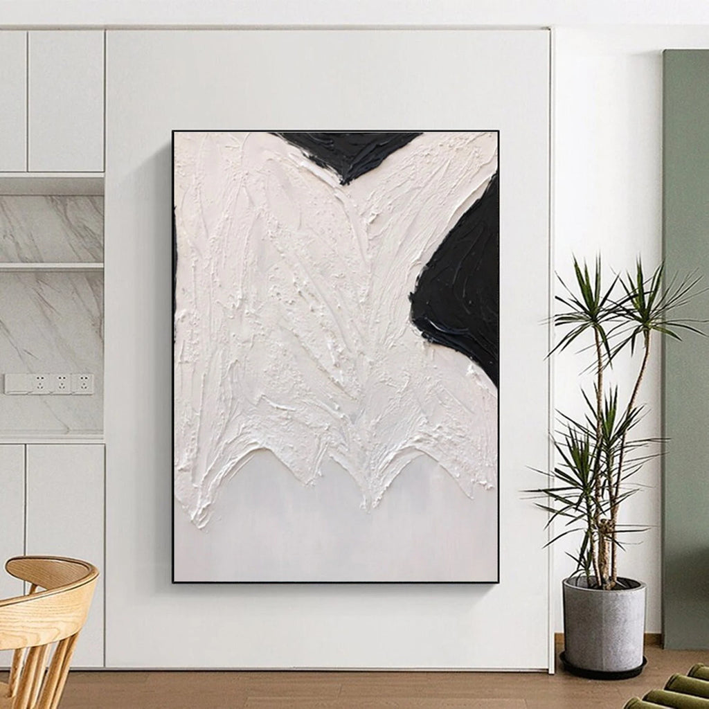 Black - White Textured Shape Abstract Painting for Art - Centric Nooks HENG405