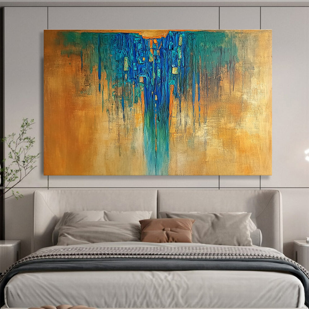 Blue - Orange Drip Abstract Painting with Rich, Textured Flow ABS498