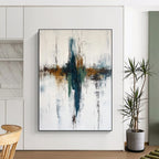 Teal - Brown Abstract Cross Painting with Subtle Depth WINK498
