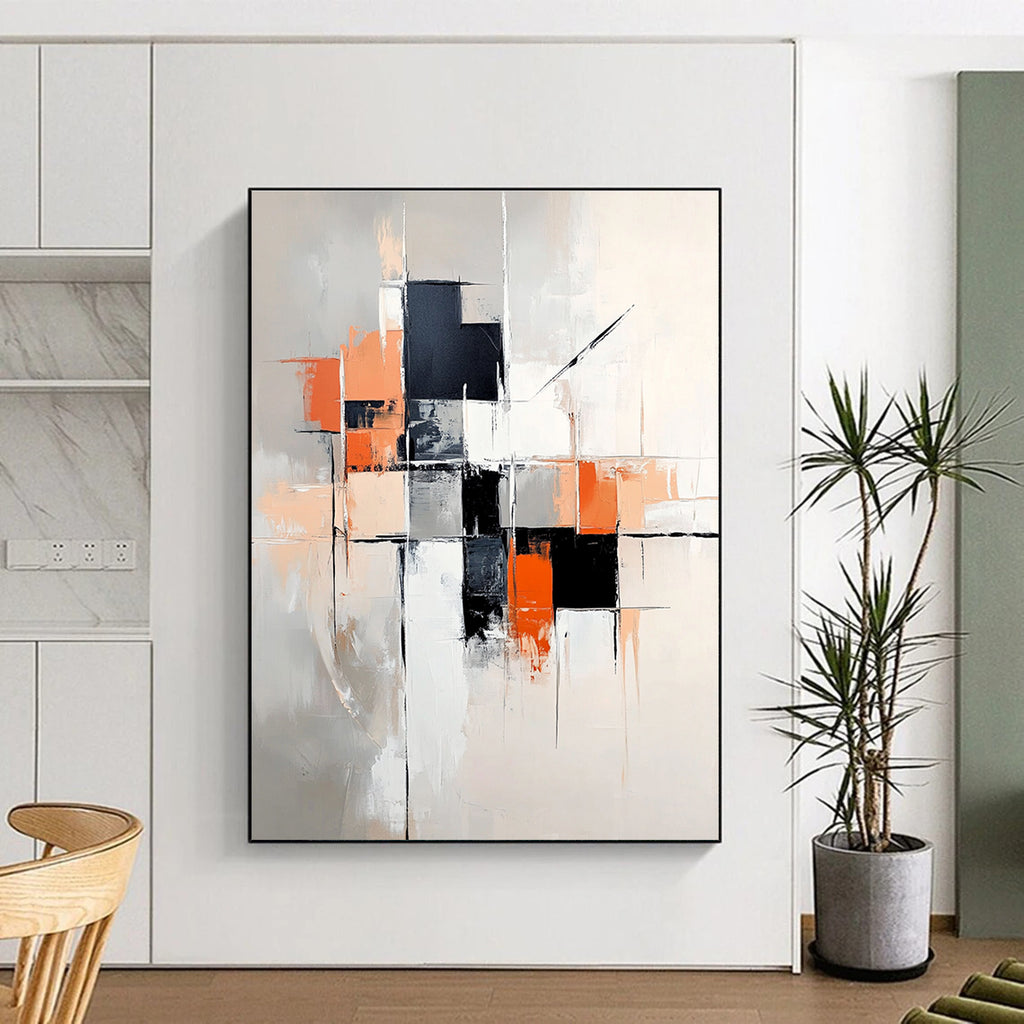Gray - Orange Abstract Painting with Dynamic Composition WINK858