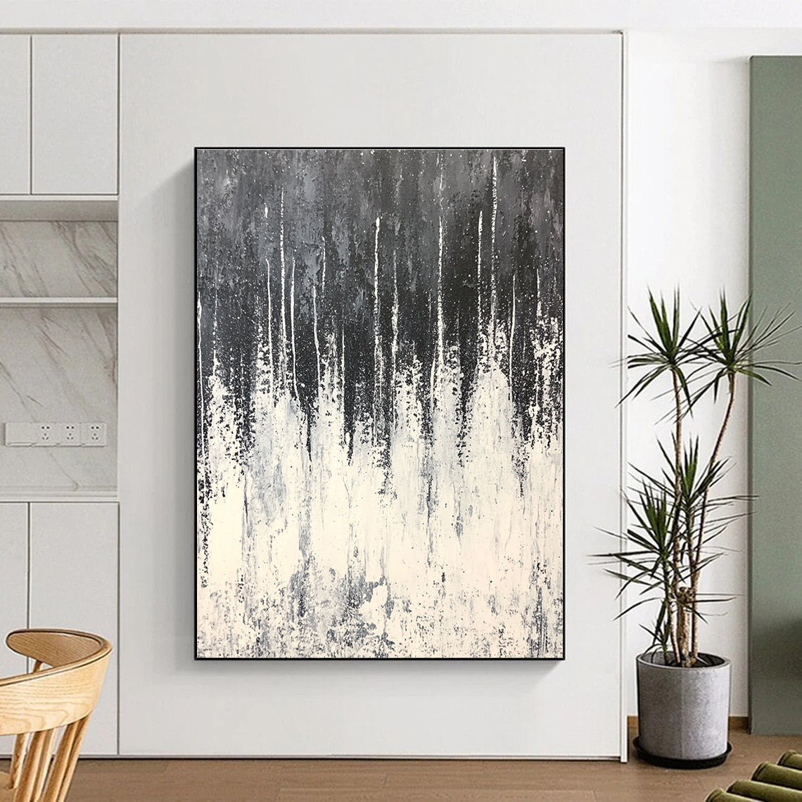 Black and White Drip Abstract Painting for Edgy Art Galleries GAB0824
