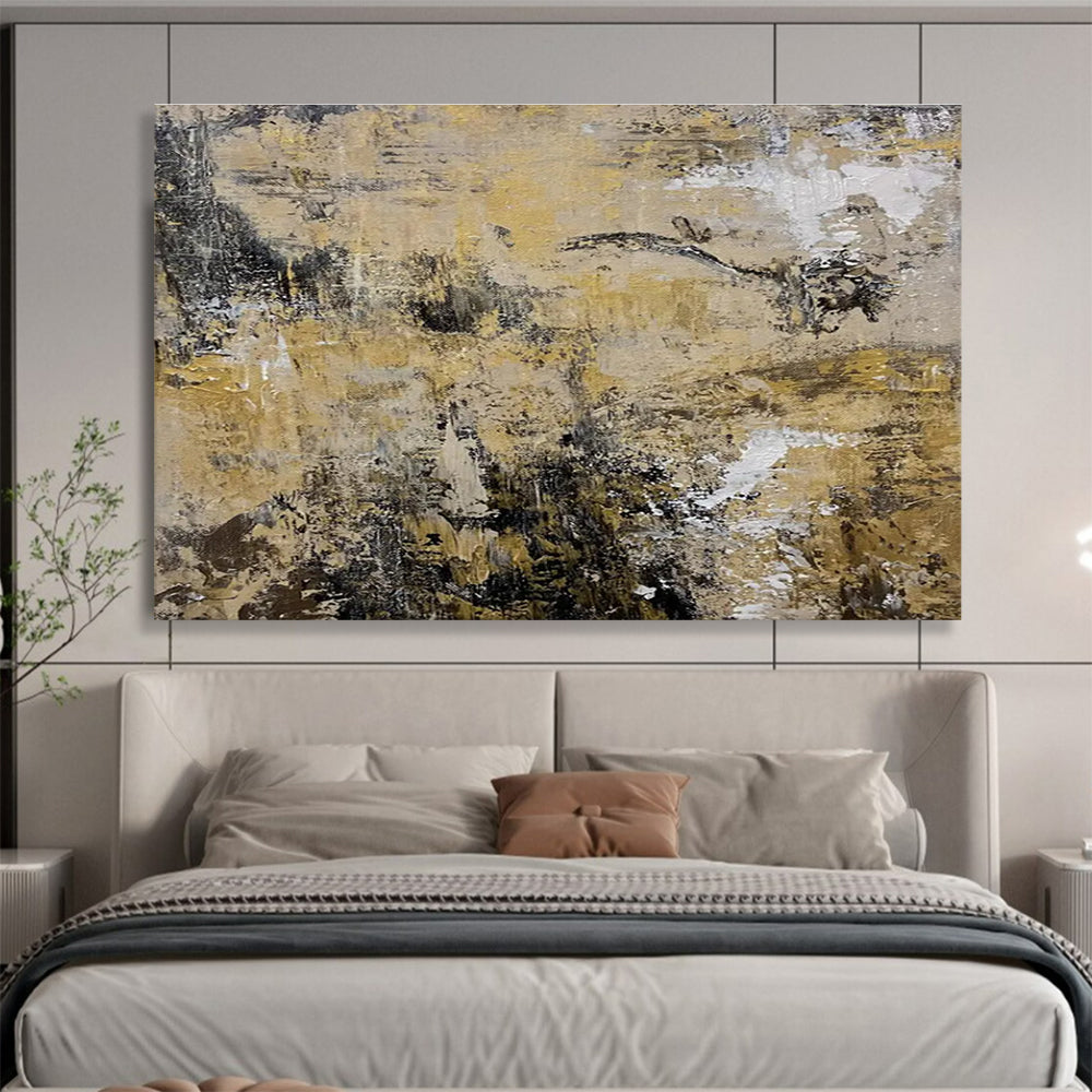 Beige and Black Abstract Painting for Minimalist Office Spaces YHT371