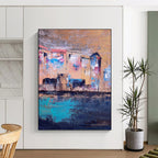 Riverside Buildings Abstract Painting for Bohemian - Style Cafes HENG460
