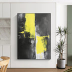 Yellow Black Gray Abstract Painting with High - Contrast Energy WINK505