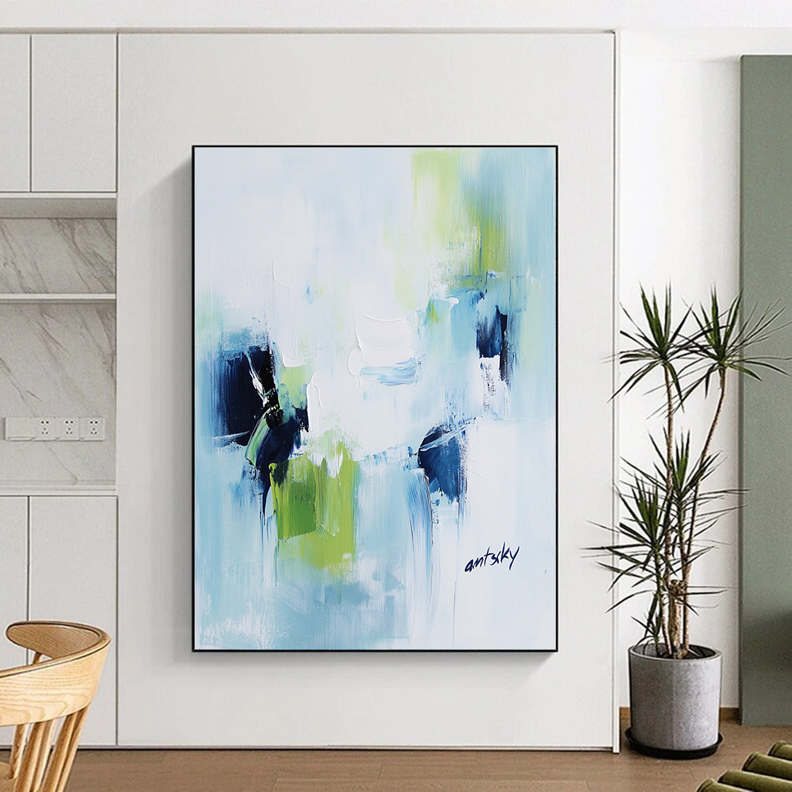 Cool Tones Abstract Painting for Minimalist Spa Retreats GAB1244