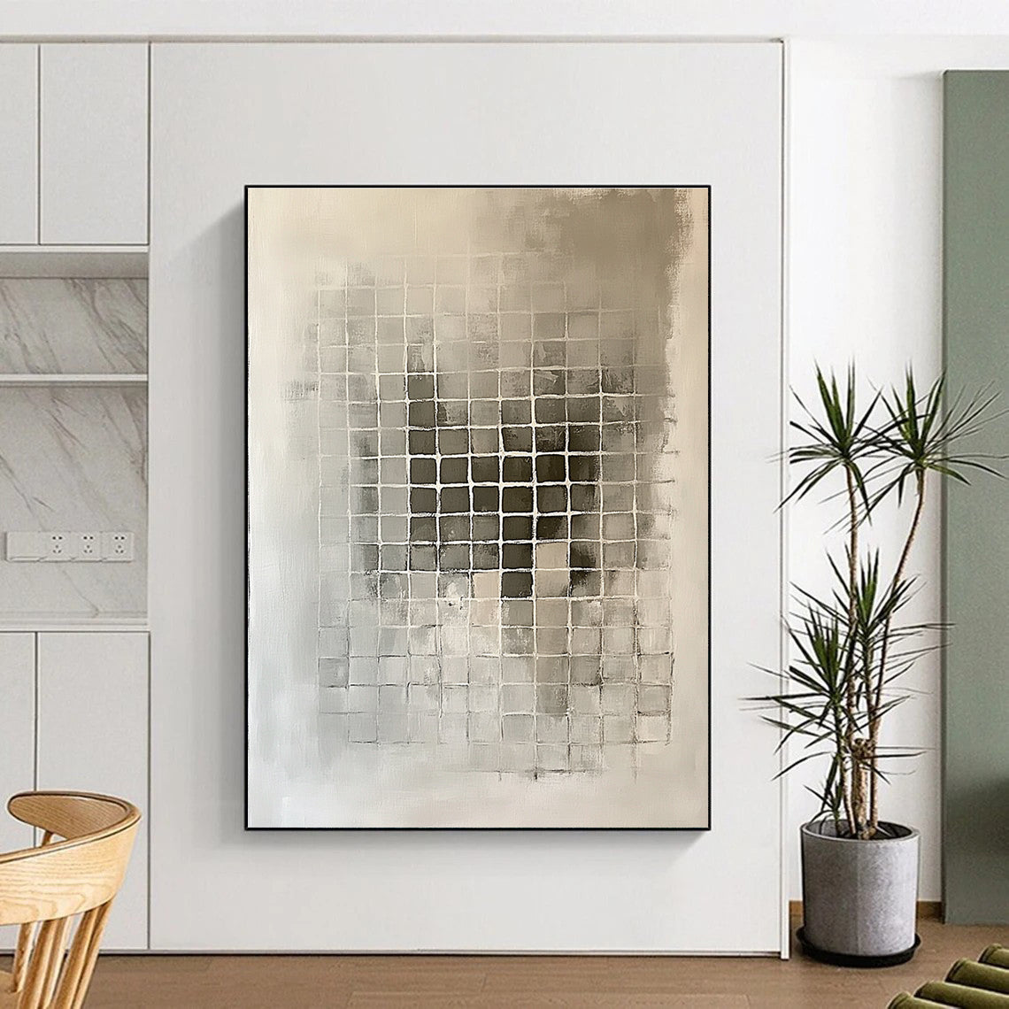 Grid - Patterned Gray Abstract Painting with Structured Calm WINK227