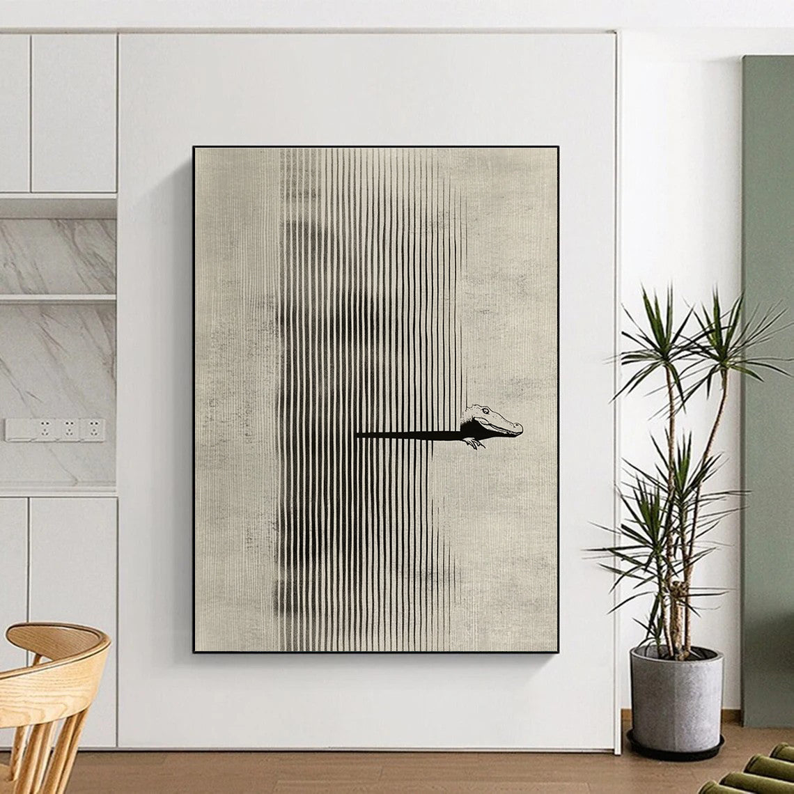 Alligator in Stripes Whimsical Minimalist Abstract Painting GAB0341