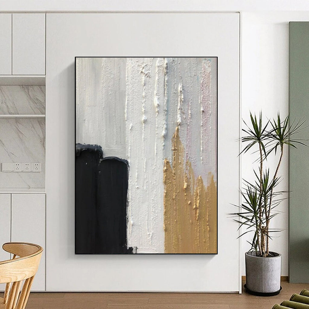 Black - White - Gold Minimalist Abstract Painting for Luxury Studies HENG397
