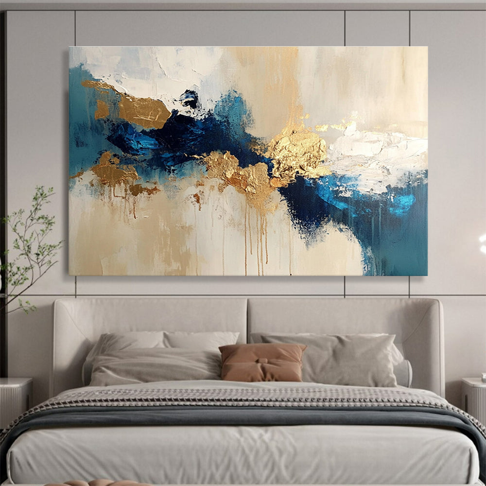 Blue - Gold Abstract Fusion Painting ABS185