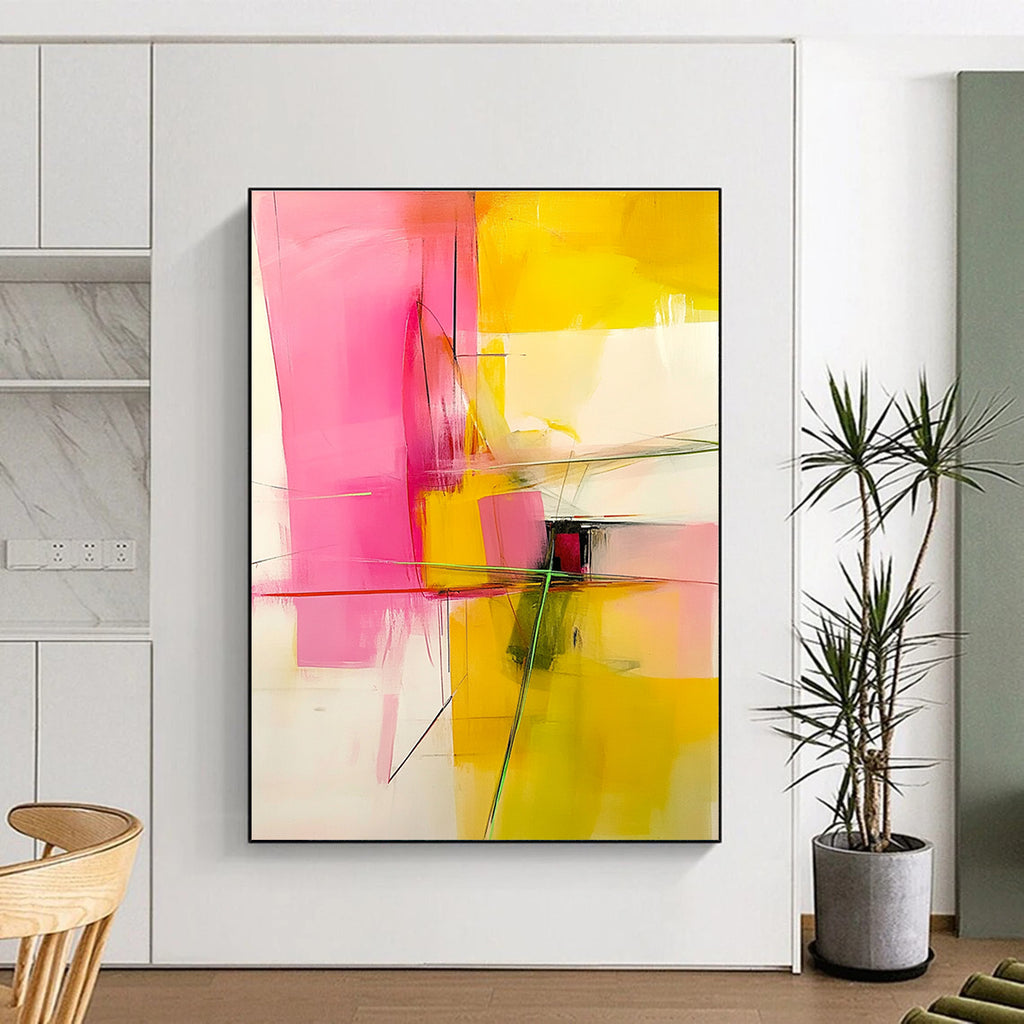 Pink and Yellow Abstract Painting for Cheerful Bedrooms GAB0844