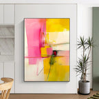 Pink and Yellow Abstract Painting for Cheerful Bedrooms GAB0844