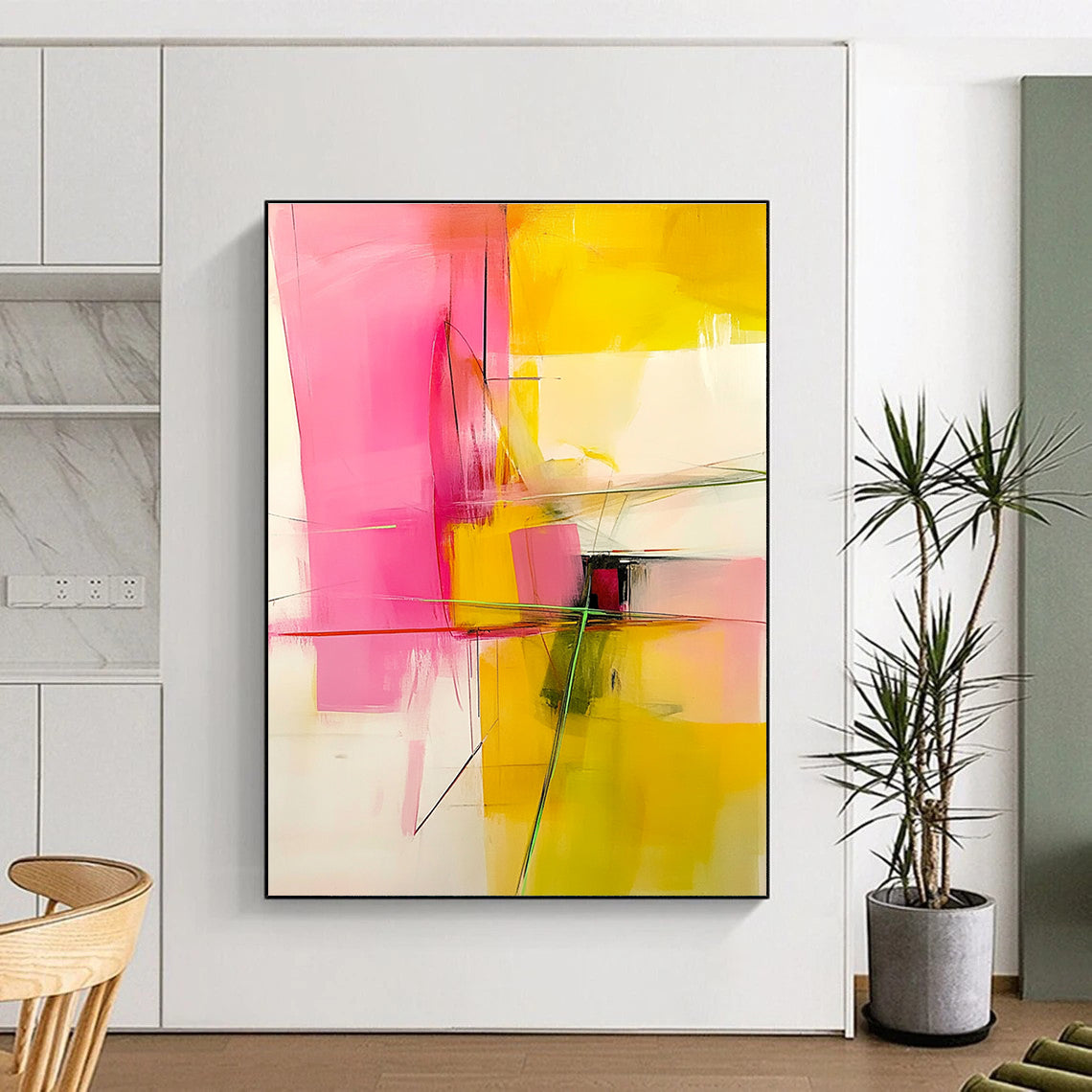 Pink and Yellow Abstract Painting for Cheerful Bedrooms GAB0844