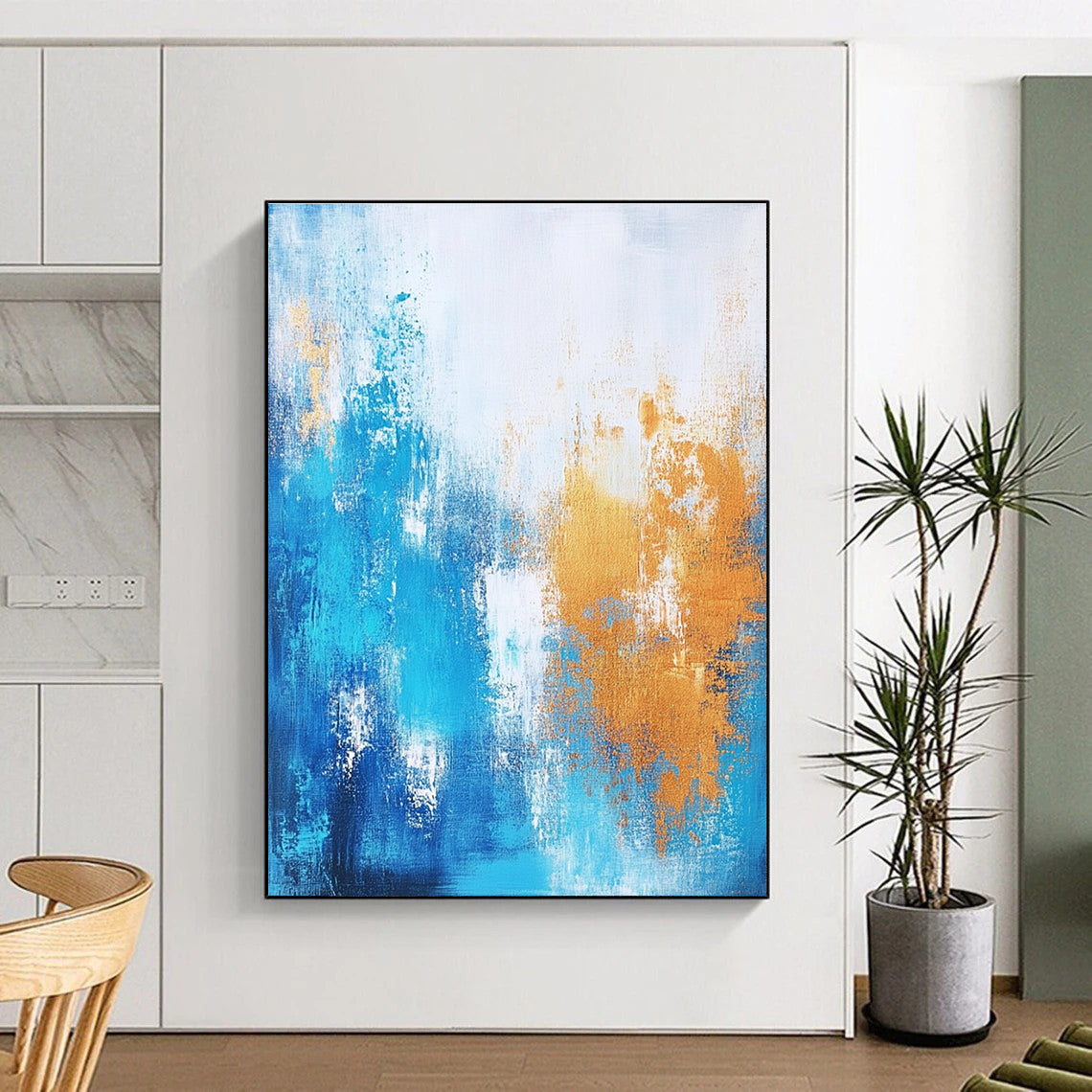 Blue - Gold Abstract Textures Painting with Tactile Luxury WINK383