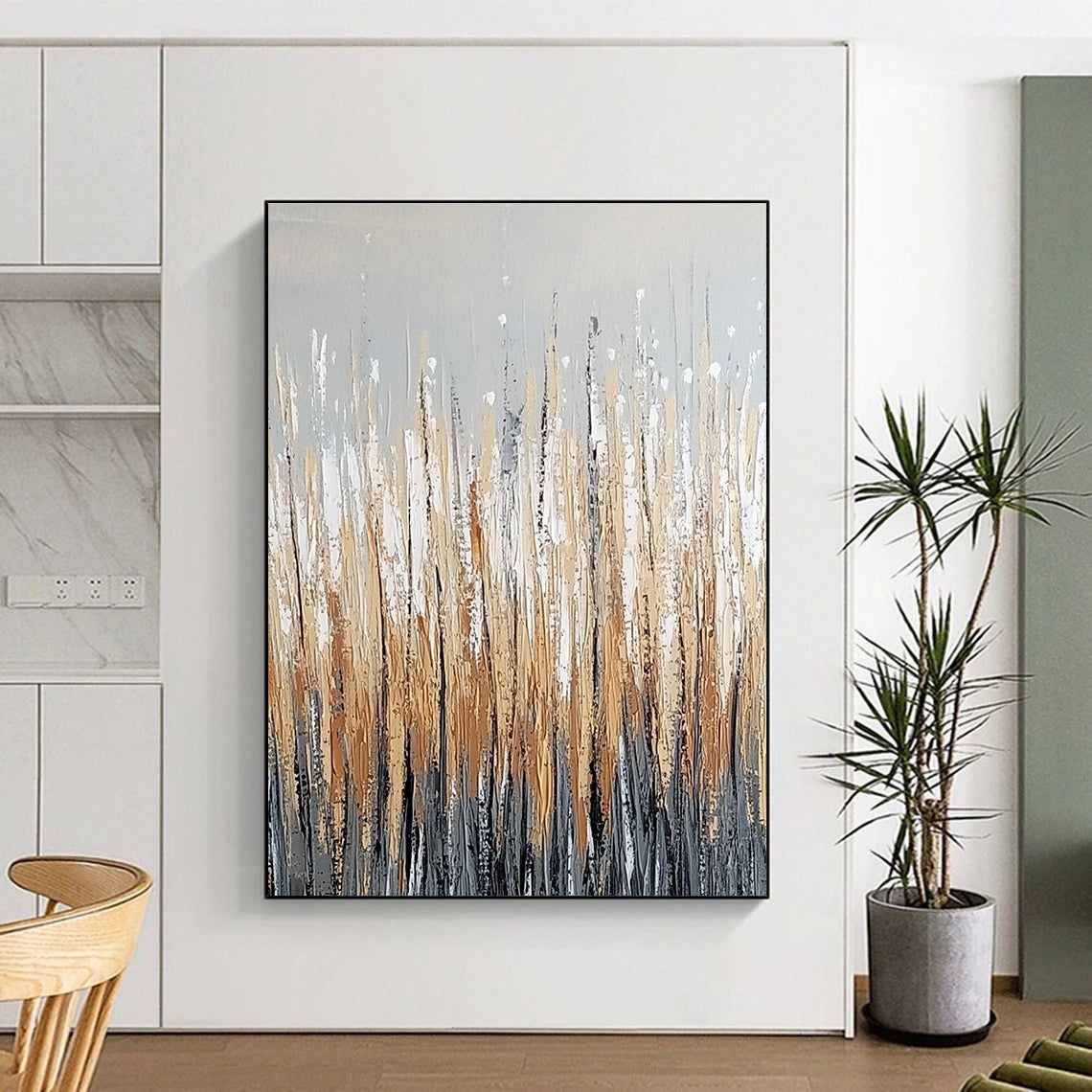 Golden Grass Abstract Painting for Modern Farmhouse Living Rooms GAB0798
