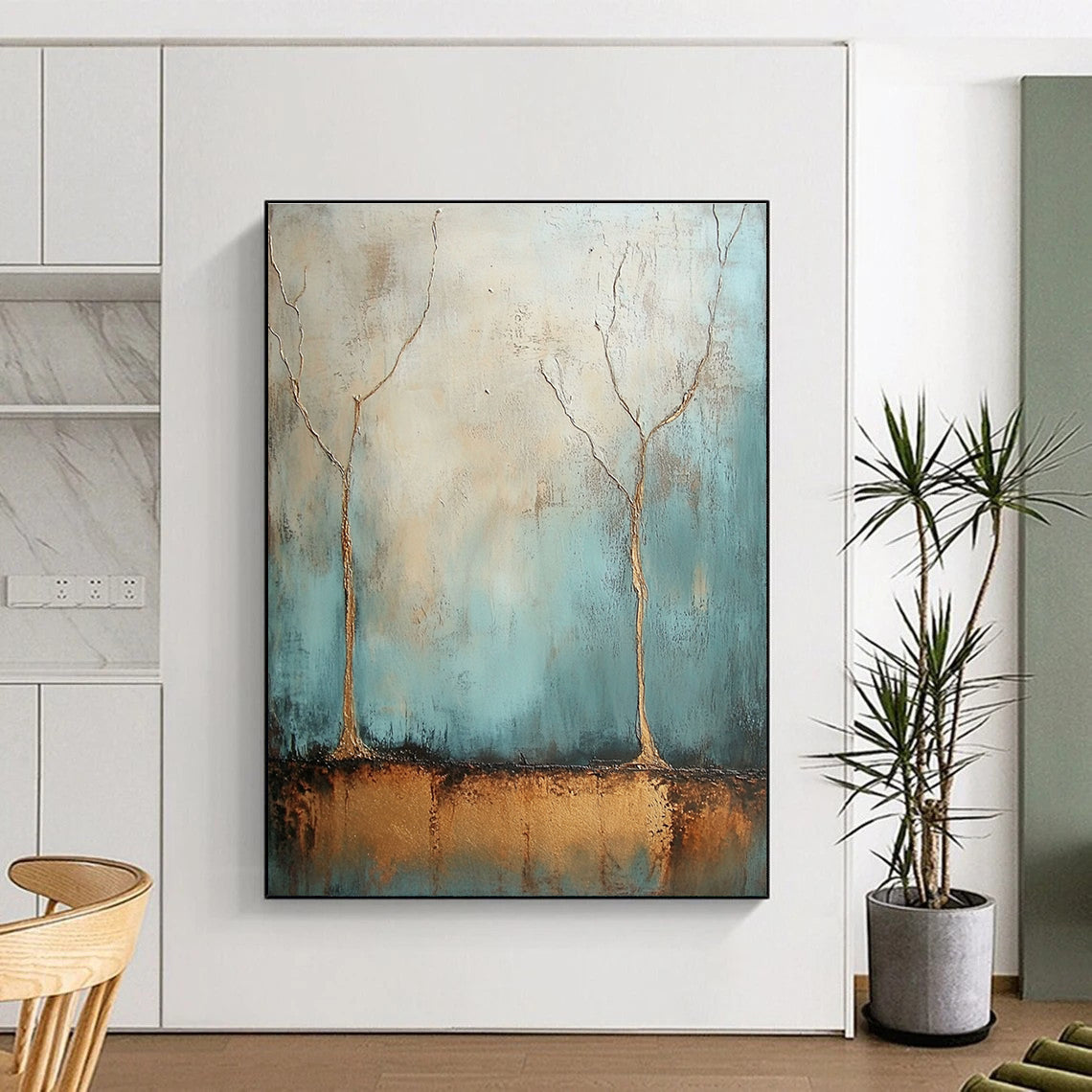 Two Trees Abstract Painting for Minimalist - Styled Gardens GAB1079