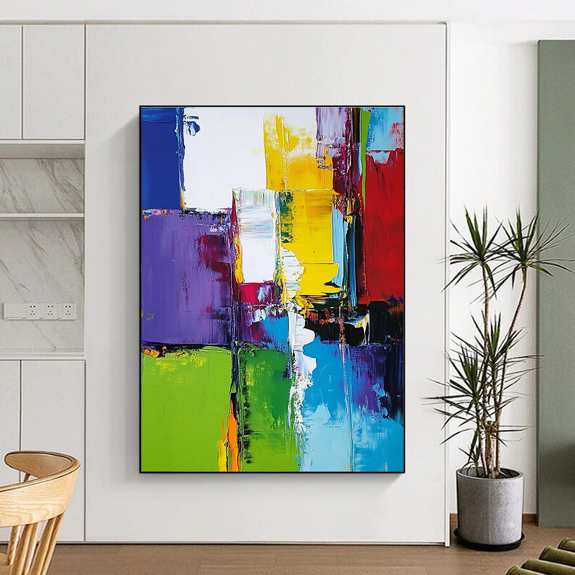 Purple Green Yellow Abstract Painting with Bold Color Clashes WINK513