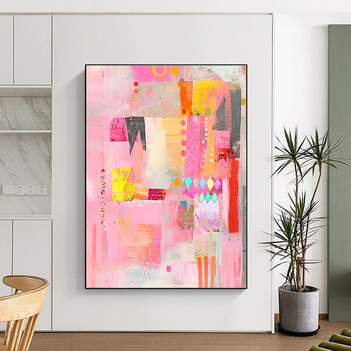 Pink Collage Extravaganza Abstract Painting with Playful Abundance WINK200
