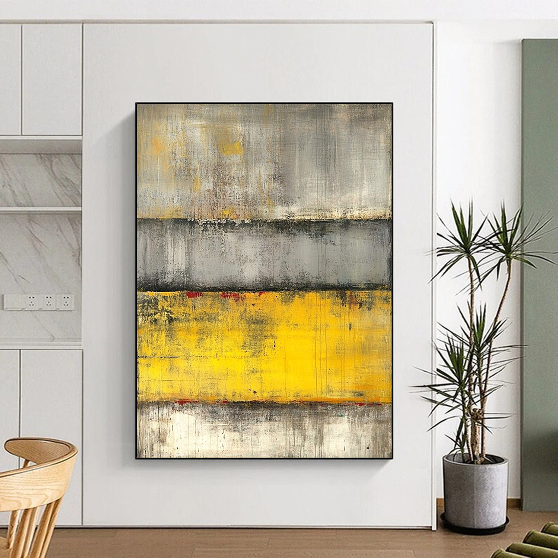 Gray Yellow Red Abstract Painting with Layered Intensity WINK542