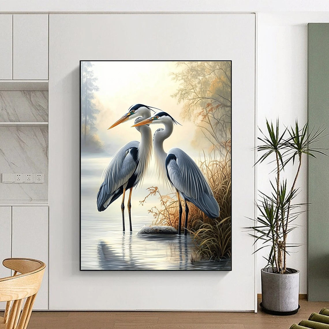 Herons by River Idyllic Abstract Painting for Nature - Loving Homes GAB1498