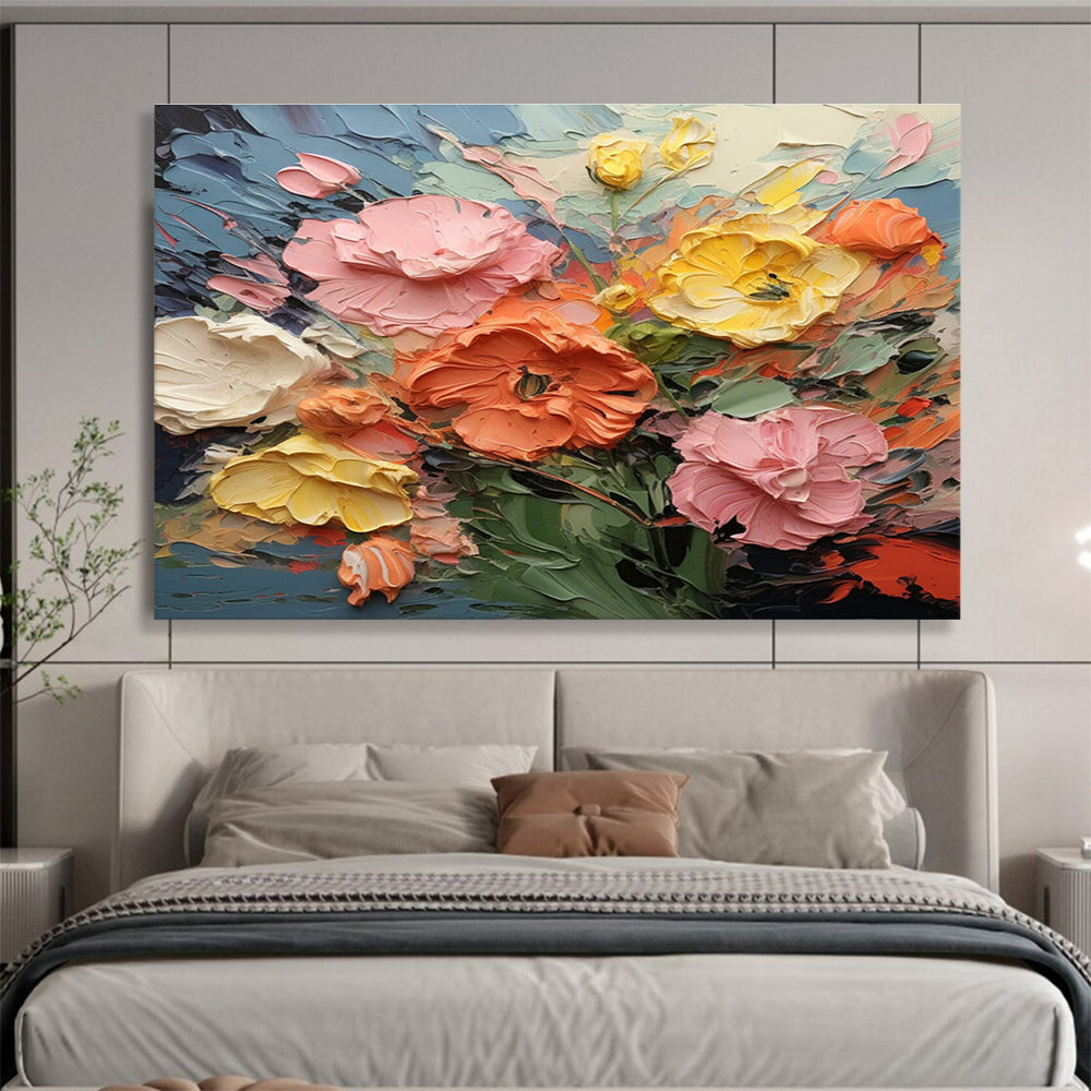 Textured Flower Bouquet Abstract Painting for Elegant Home Offices YHT295