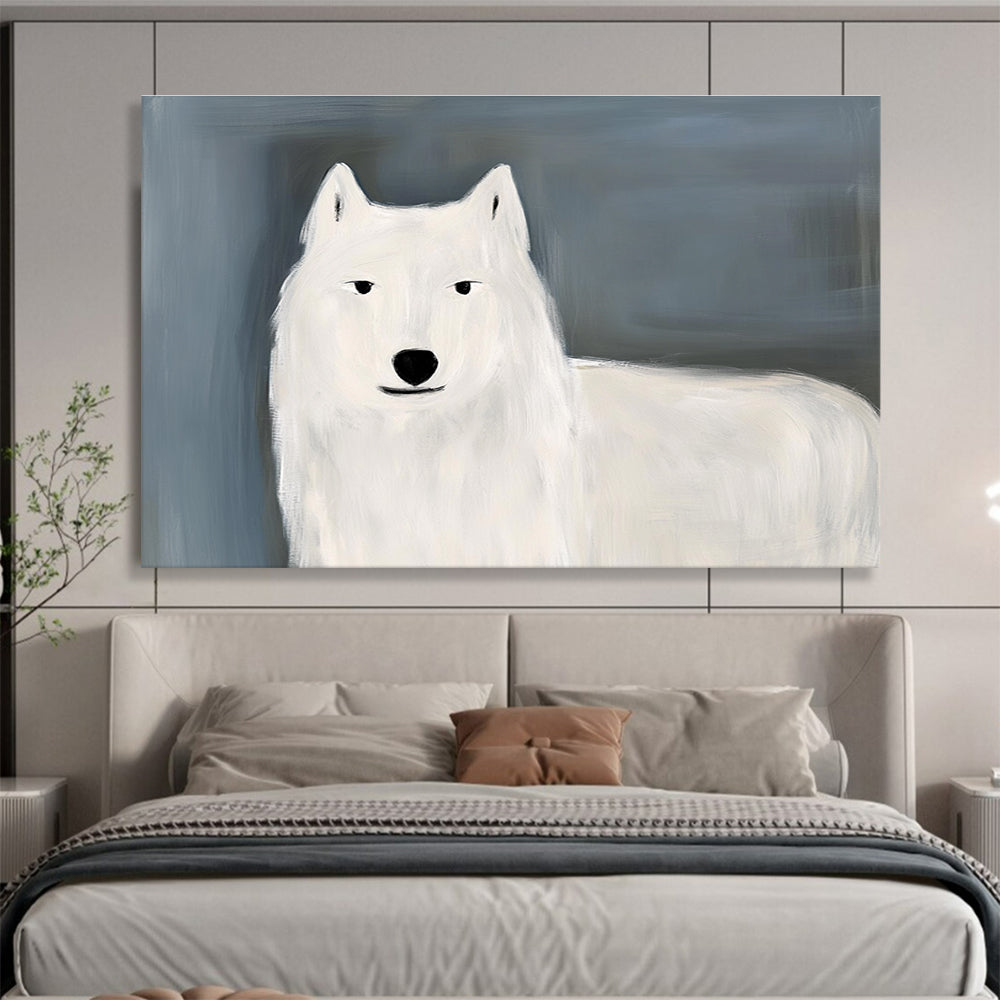 Minimalist White Wolf: Gentle Presence in Simple Shapes Abstract Painting ABS163