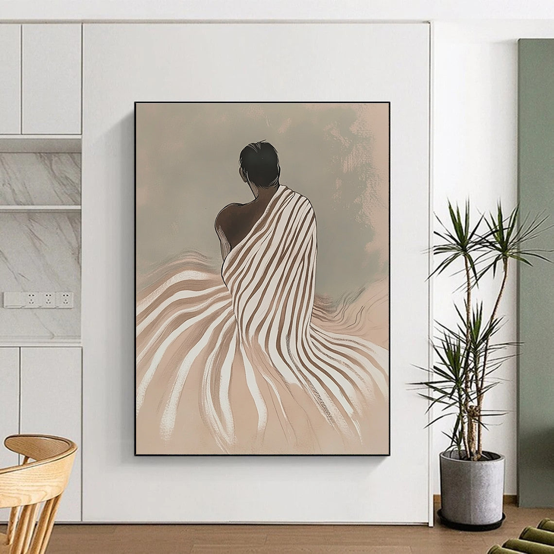 Figure in Striped Robe Serene Narrative Abstract Painting GAB0270