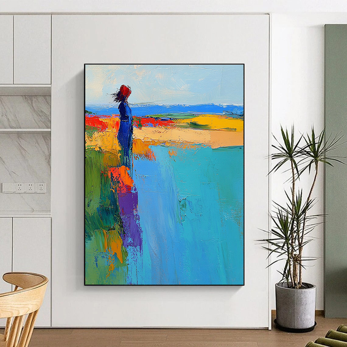 Colorful Figure by the Sea - Vibrant Impressionistic Abstract Art GAB0465