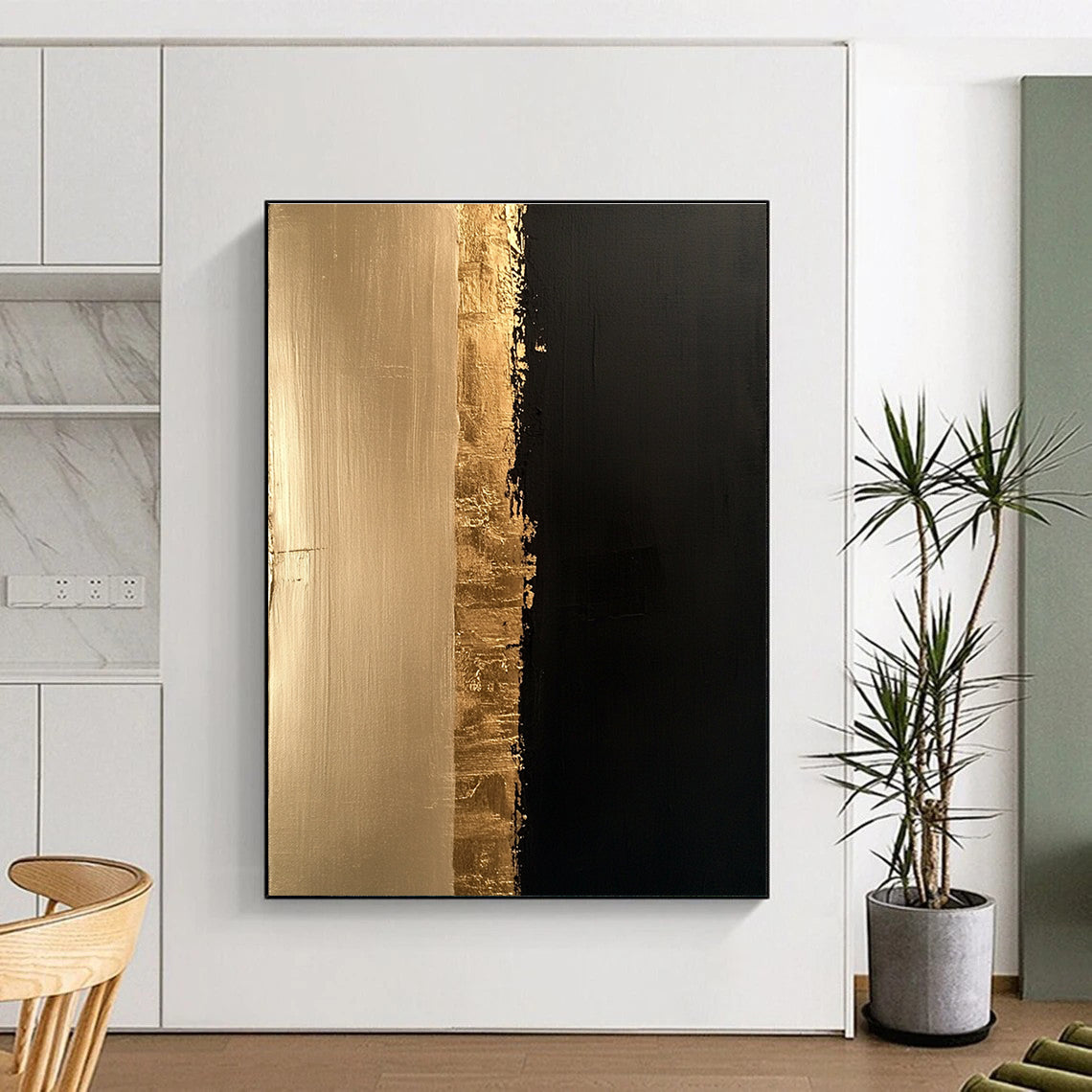 Gold and Black Divide Abstract Painting with Luxurious Contrast WINK170