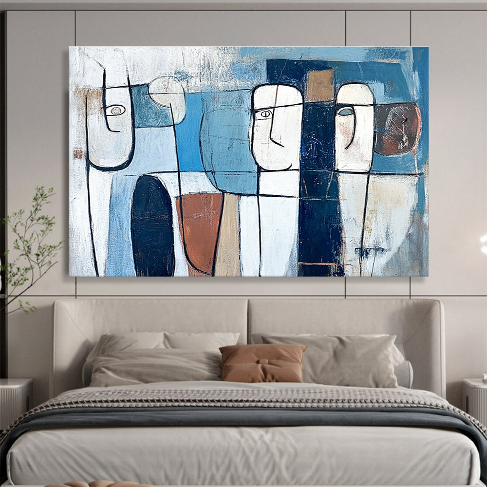 Abstract Face Figures with Geometric Lines Abstract Painting ABS348