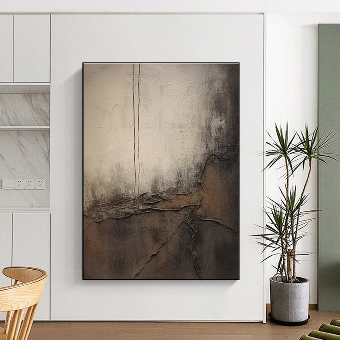 Textured Gray and Brown Industrial - Like Art Abstract Painting for Loft - Style Apartments HENG355