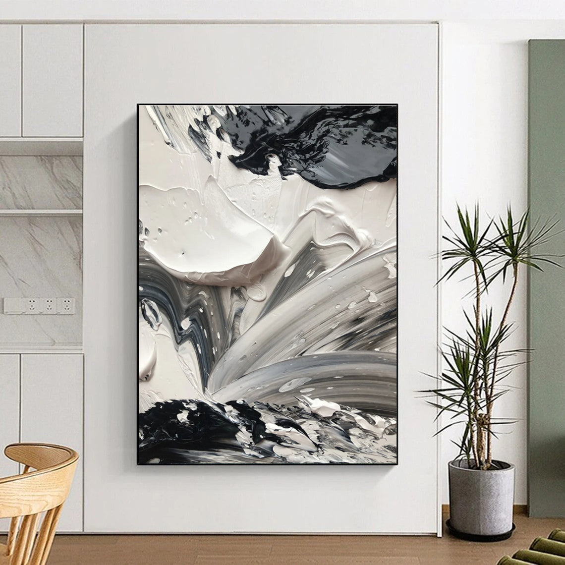 Monochrome Textured Abstraction Painting for Modern Galleries HENG440