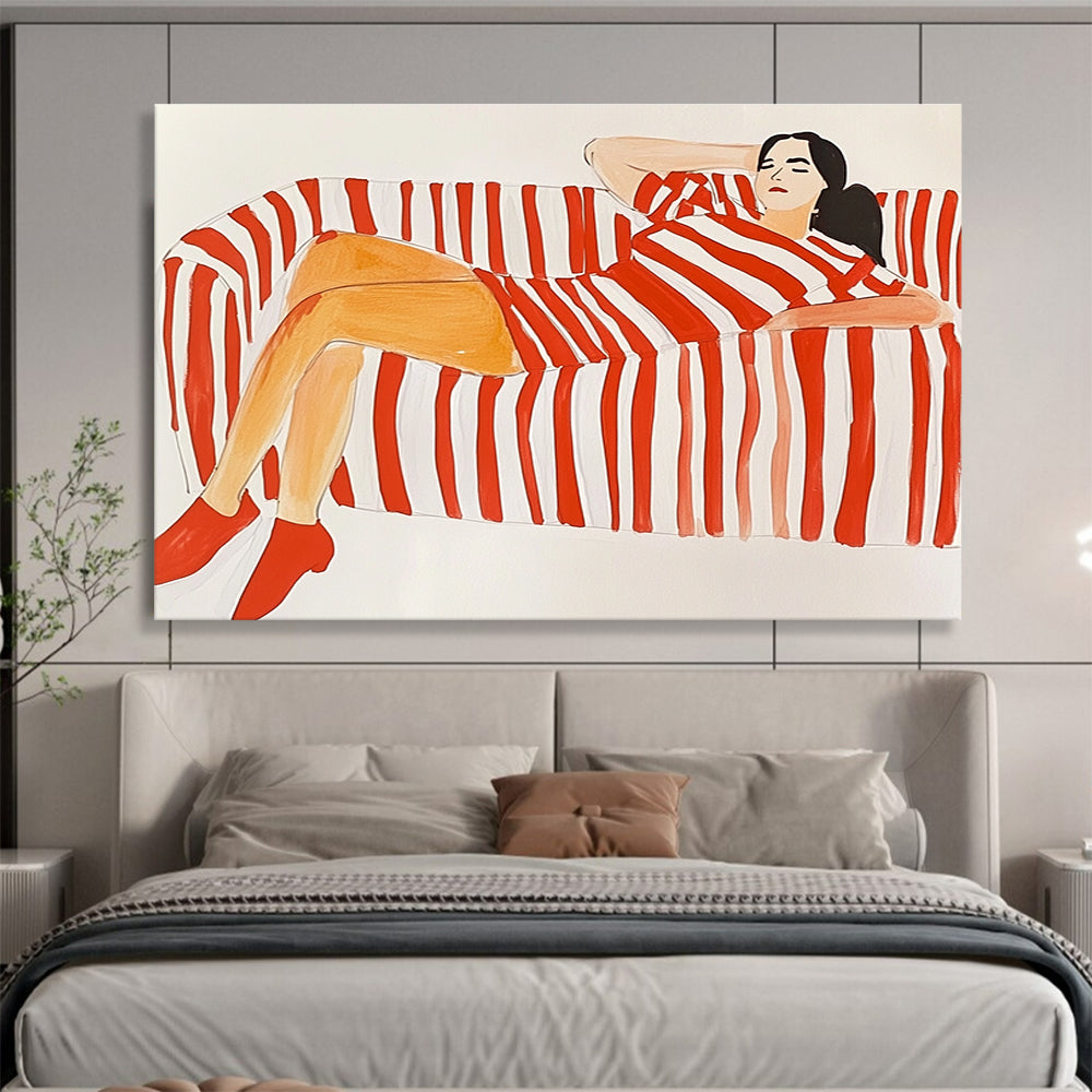 Figure on Striped Sofa in Red and White ABS089